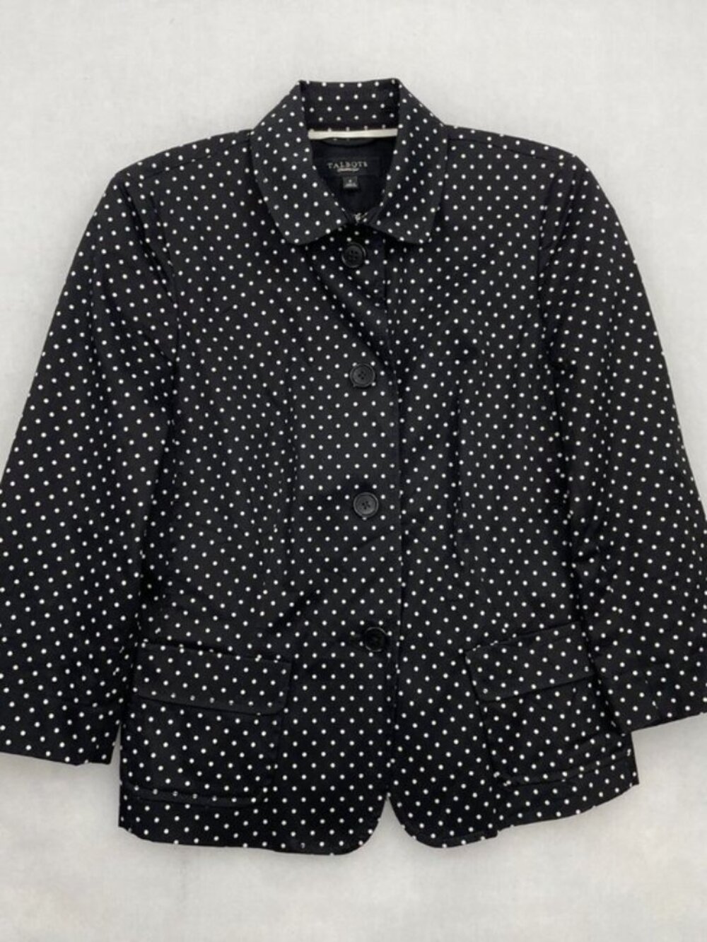 Talbots Polka Dot Button Up Blazer Jacket Black White Womens 4